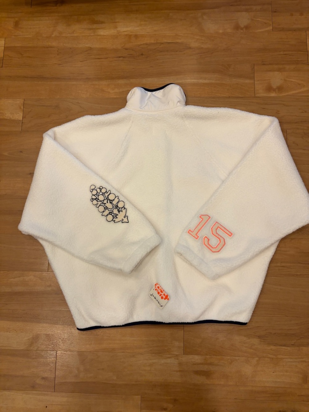 FP Movement by Free People Cream Sherpa Jacket with Black Trim & Coral Accent - Picture 5 of 11